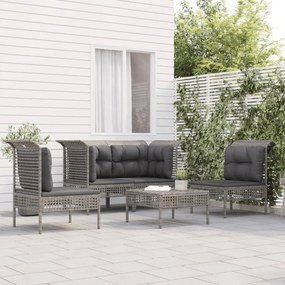 vidaXL 5 pcs conjunto lounge de jardim c/ almofadões vime PE cinzento