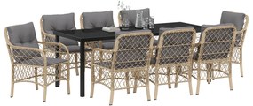 Conjunto de Jantar de Jardim com Almofadas Bege Vime PE