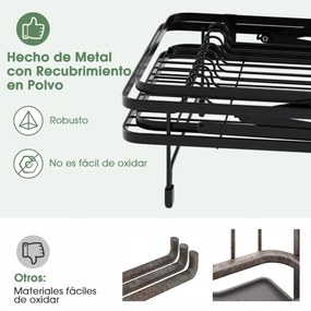 Conjunto de escorredor duplo e secador de louça, escorredor de metal de 2 camadas com suporte para utensílios cozinha Preto