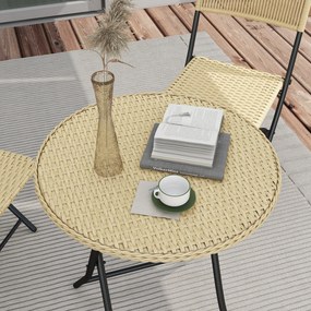 Conjunto de Mesa e Cadeiras de Jardim de Vime Conjunto de 3 Peças Móve