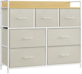 Cómoda 7 gavetas em tecido 28,5 x 98 x 85 cm creme e branco