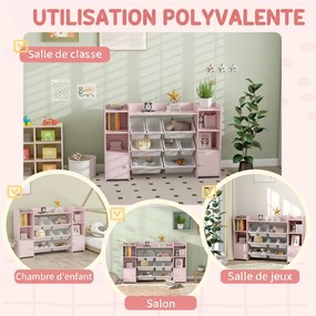 Móvel de Arrumação Infantil, 140 x 30 x 90 cm, com 8 Caixas Amovíveis, Cor-de-Rosa