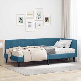 vidaXL Estrutura de Cama de Canto com Colchão 2 pcs Azul Veludo