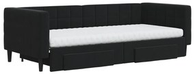 Sofá-cama com gavetão e gavetas 90x200 cm veludo preto