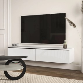 Móvel de TV suspenso com armário 160 x 35 x 30 cm, para televisores até 70 polegadas, acabamento brilhante, branco