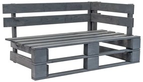 Sofá de paletes para jardim com almofadões cinzentos pinho