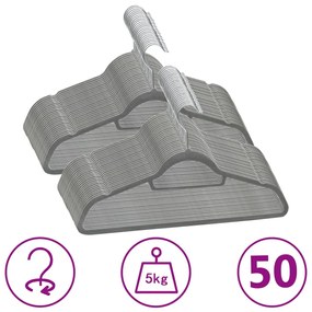 289918 vidaXL 50 pcs conjunto de cabides antiderrapantes veludo cinzento