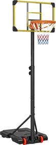 SPORTNOW Tabela Basquetebol Altura Ajustável 178208 cm Rodas Base Recarregável Exterior 75x56x210240 cm Amarelo Preto | Aosom Portugal