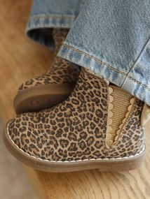 Botas em pele, com elástico, para bebé menina bege estampado