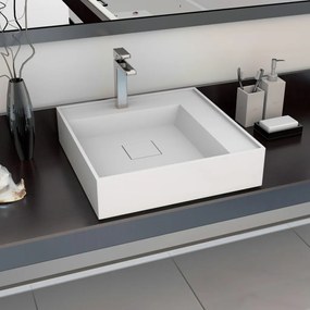 vidaXL Lavatório 50x50x12,3 cm mineral/mármore fundido branco