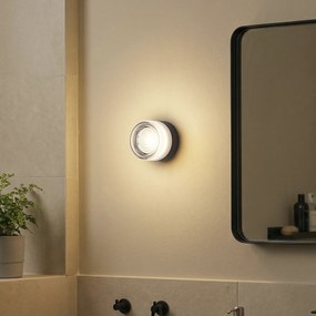 Candeeiro de parede de design preto com vidro opalino IP44 - Michele