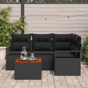 Conjunto de Sofás de Jardim vidaXL de 5 Peças com Almofadas Preto Vime