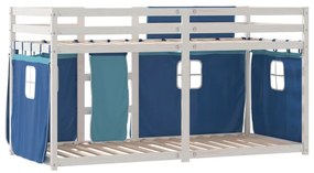 Beliche com cortinas 90x190 cm madeira de pinho maciça azul