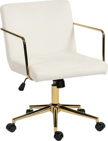 HOMCOM Cadeira de escritório com rodas e detalhes dourados, cadeira de computador com base metálica, revestimento em tecido com efeito veludo, creme branco | Aosom Portugal