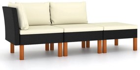3 pcs conj. lounge jardim vime PE e madeira de eucalipto maciça