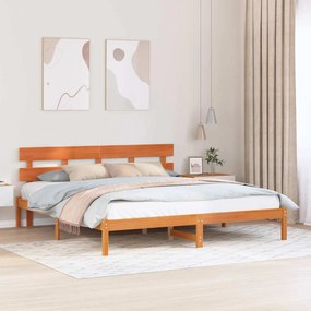 vidaXL Estrado de Cama com Cabeceira Castanha de Cera 180x200 cm Madeira de Pinho