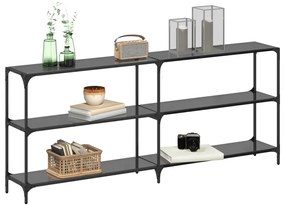 Mesa consola com tampo em vidro preto 194,5x30x81 cm aço