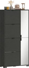 Sapateira, Armário para Sapatos, 82 x 30 x 168 cm, 2 Portas Espelhadas, Preto