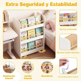 Estante infantil de 3 níveis com rodas 62,5 x 40 x 83 cm, carrinho de dupla face para livros, creche ou sala de aula, branca