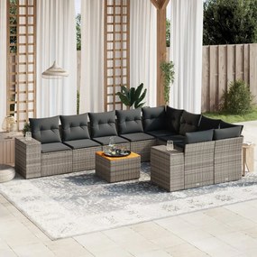 vidaXL 10 pcs conjunto sofás de jardim c/ almofadões vime PE cinzento
