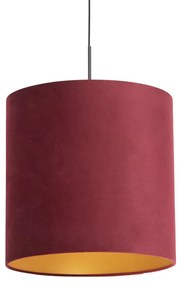 Candeeiro de suspensão com abajur de veludo vermelho com dourado 40 cm - Combi