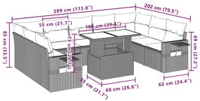 10 pcs conj. sofás jardim com almofadões vime PE castanho