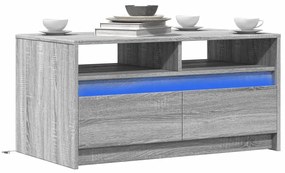 vidaXL Mesa de centro c/ luzes LED derivados madeira cinzento sonoma