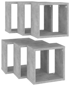 Prateleiras parede forma de cubo 6pcs 26x15x26 cm cinza cimento