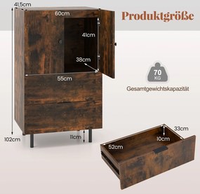 Aparador de madeira com pés de metal com gavetas e portas 60 x 41,5 x 102 cm