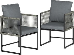 Outsunny Conjunto de 2 Cadeiras de Jardim à Prova de Intempéries em Aço e PE Rattan com Almofada 52x52x66 cm Cinza Escuro | Aosom Portugal