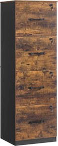 Armário arquivo escritório com 4 gavetas com fechadura 40 x 41 x 135,5 cm Castanho vintage-Preto