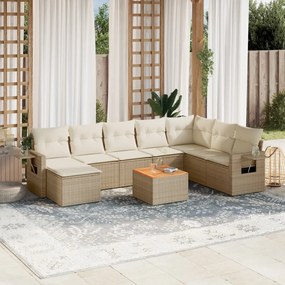 vidaXL 9 pcs conjunto de sofás p/ jardim com almofadões vime PE bege