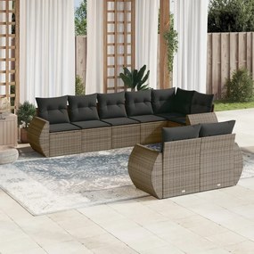 vidaXL 8 pcs conjunto sofás de jardim c/ almofadões vime PE cinzento