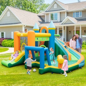 Parque aquático Castelo insuflável (SEM SOPRADOR) para crianças de 3 a 10 anos com escorregas duplos, piscina infantil, parede de escalada, canhão de