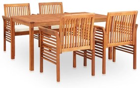 278897 vidaXL 5 pcs conjunto de jantar exterior c/ almofadões acácia maciça
