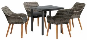 Conjunto de Jantar de Jardim 5 Peças Cinza em Rattan Polivalente