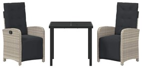 Conjunto de Jantar para o Jardim 3 Peças com Almofadas Cinza Claro em