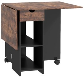 HOMCOM Mesa de Cozinha Dobrável com Rodas Laterais Rebatíveis Gaveta e Prateleiras para 2-4 Pessoas 120x72x75 cm Madeira Branco | Aosom Portugal