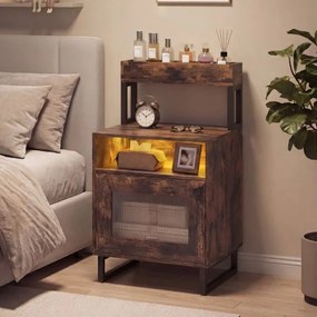 Mesa de cabeceira com luzes LED 45 x 40 x 80 cm com tabuleiro superior Estrutura metálica Castanha rustica