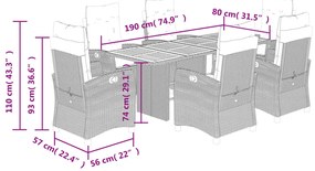 7 pcs conj. jantar jardim c/ almofadões vime PE bege misturado