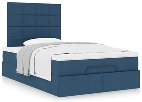 Estrutura de cama otomana com colchão 120x190 cm tecido azul