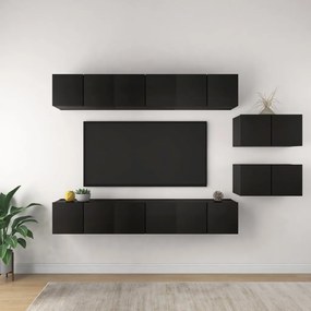 vidaXL 8 pcs conjunto de móveis de TV derivados de madeira preto