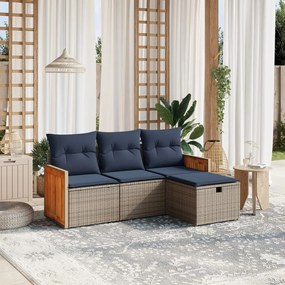 vidaXL 4 pcs conjunto sofás p/ jardim c/ almofadões vime PE cinzento
