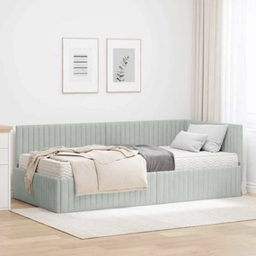 vidaXL Estrutura de Cama de Canto com Colchão 2 pcs Cinzento-claro