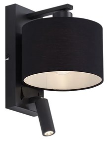 LED Candeeiro de parede moderno preto redondo com candeeiro de leitura - Puglia Moderno