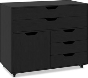 Armário de armazenamento para escritório 77,5 x 40 x 64 cm com 5 gavetas com porta 5 rodas com rodas suporte para impressora Preto
