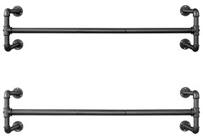 Cabideiro de parede SONGMICS, conjunto de 2, barra para pendurar roupas em tubo industrial, compacto, 110 x 30 x 29,3 cm, cada um suporta até 60 kg, para espaços pequenos, preto HSR64BK-02