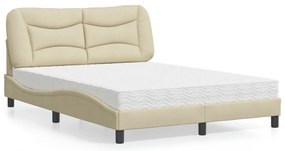 Cama com colchão 140x200 cm tecido cor creme