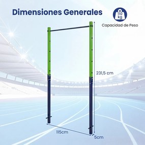 Barra de Elevações Exterior, 115 x 5 x 231,5 cm, Altura Regulável em 5 Posições, Verde