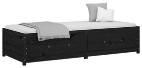 Sofá-cama de solteiro pequeno 75x190 cm pinho maciço preto